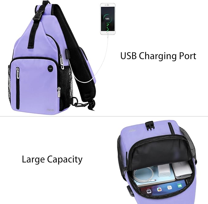 MOSISO Sling Backpack Bag, Crossbody Shoulder Bag Travel Hiking Daypack Chest Bag with Front Square Pocket&USB Charging Port