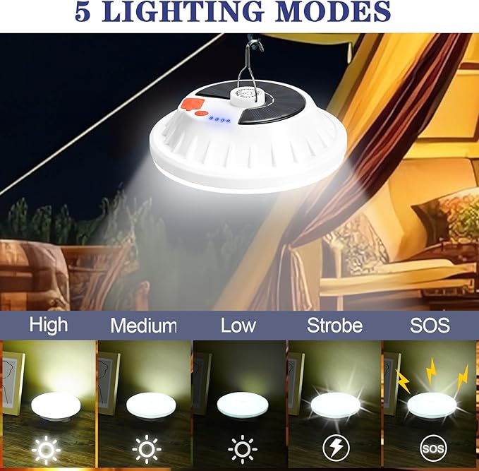 Solar Camping Light with Remote 6000LM, Rechargeable Hanging Light Portable LED for Home, Tent Canopy Lights Solar Camping Lanterns for Power Outages, Emergency, Hurricane
