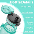 OLDLEY 25 oz Water Bottle, Motivational Water Bottle with Time Marker, Sports Water Bottle With Strap, Leakproof & BPA Free Large Water Bottles for School, Gym, Travel, Outdoor, Tritan,Green