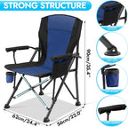 2 Pack Oversized Folding Camping Chair for Adults, Supports 450 LBS Camping Chairs, Heavy Duty Camping Chair with Side Pockets, Foldable Outdoor Chair for Camping, Beach, Fishing, Hiking, Blue-Black