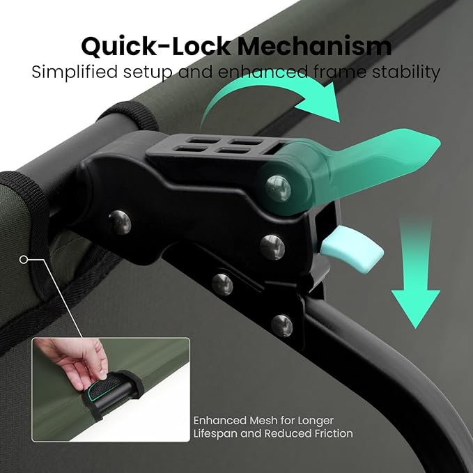 Portable Camping Cot, Sleeping Cots for Adults, Ultralight Backpacking Cot, Compact, Collapsible, Easy Set-Up, Supports 500lbs, Portable Camp Cot for Adults, Camping, Outdoors and Home, Green