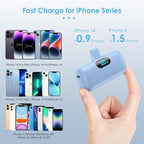 Mini Portable Charger for iPhone,Upgraded 5000mAh PD Fast Charging Battery Pack,LCD Display Cute Power Bank Portable Phone Charger for iPhone 14/14 Pro Max/13/13 Pro/12 Pro/11/XS/XR/X/8/7/6-Light Blue