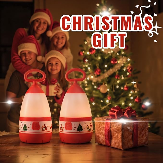 Kids Camping Lantern & Night Light Battery Powered, 360° Eye-Safe Light (AAA Included), IPX4 with RGB Modes Portable for Outdoor, Emergency , Gift for Children (Christmas 2 Pack)