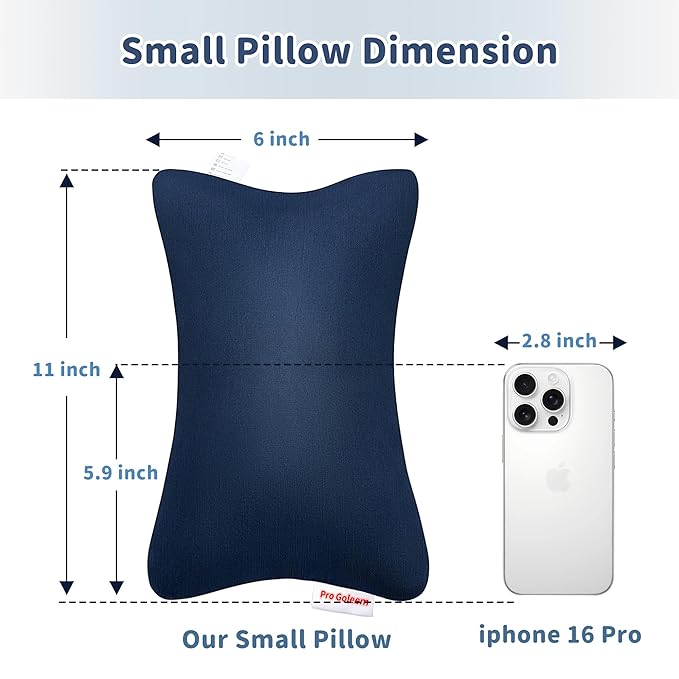 Pro Goleem Small Pillow 11’’x6’’x2.5’’ for Travel and Camping with Name Tag Mini Tiny Pillow for Room Couch Sofa Chair and Outdoor Car Air Nap Neck Lumbar Knee Rest Pillows, Navy Blue