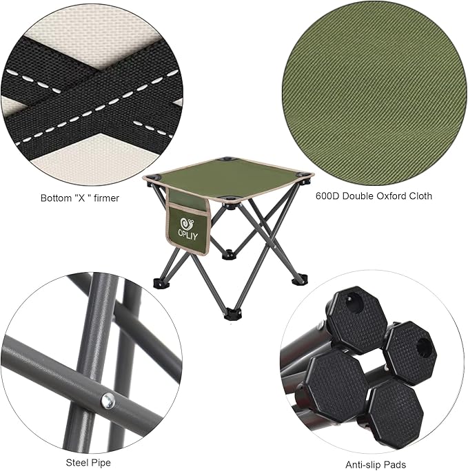 Opliy Camping Stool, Folding Samll Chair Portable Camp Stool for Camping Fishing Hiking Gardening and Beach, Camping Seat with Carry Bag (Green, L 13.5")