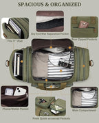 Gonex Canvas Duffle Bag for Travel, Expandable Water Resistant 60L Carry on Duffel Overnight Weekender Gym Bag with Wet Dry Separation Pocket & Suitcase Handle Sleeve, Army Green