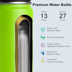 koodee Small Water Bottle-12 oz Stainless Steel Vacuum Insulated Wide Mouth Water Flask with Leakproof Spout Lid (Apple Green)