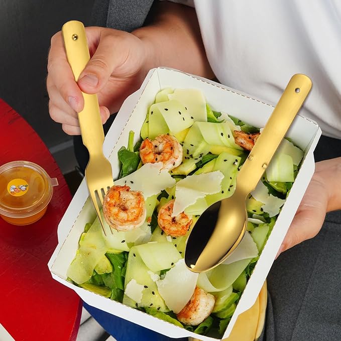 Picnic Silverware Gold Camping Cutlery Fork Knife Spoon Bottle Opener 4 Pieces Flatware Utensil Kit Foldable for Outdoor Kitchen Daily Use Easy To Clean