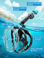 Zenoplige Full Face Snorkel Mask Adults,Dry-Top Snorkeling Gear with Camera Mount,Foldable 180-Degree Panoramic Scuba Mask for Snorkeling Diving Swimming Travel,Snorkel Mask Anti-Fog & Anti-Leak