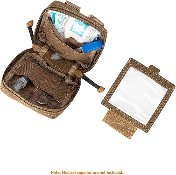 Small MED Kits Holder Duty Belt Gloves Pouch MOLLE Tactical Vest Nasal Spray Case Compact IFAK Carrier Backpack Wallet Cards Knife Gadgets Mini EDC Organizer Bag w/Removeable Clear ID Pocket