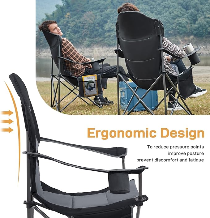 EVER ADVANCED Heated Camping Chair, Lawn Chairs Heated Chair Outdoor Sports with 3 Heat Levels, Heated Folding Chair Camping Chairs for Adults, Supports 400lbs, Battery Not Included