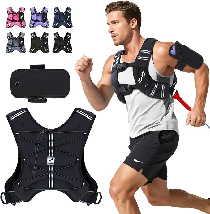 Sportneer Weighted Vest for Women Men: 8lbs/12lbs/15lbs/20lbs/25lbs Weight Vest with Detachable Phone Pouch Rucking Vest for Women Walking Strength Training Muscle Building Weight Loss
