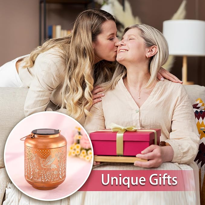 Hummingbird Solar Lanterns Outdoor Waterproof Hanging Solar Lights Hummingbird Gifts for Women/Men Metal Decorative LED Hummingbird Lanterns for Garden Decor,Patio,Lawn,Pathway,Yard