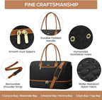Travel Bag Weekender Bags for Women - Carry on Overnight Bag with Shoe Compartment Duffle Bag with Laptop Pocket Hospital Bag for Labor Delivery Gym Tote Bag with Toiletry Bag Black Brown