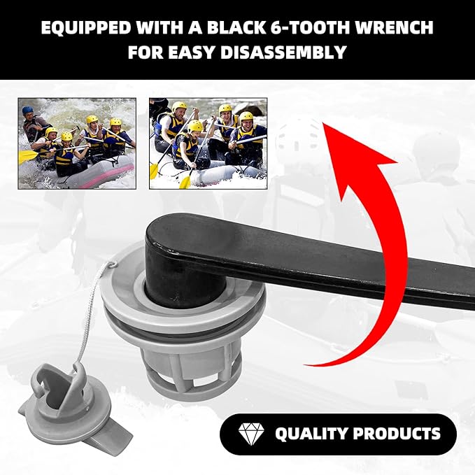 3Pcs Boat Air Valve, Double Seal Inflatable Boat Air Gas Valve Replacement for Inflatable Raft Dinghy Kayak Canoe with Filter Mesh and 8-Groove Spanner