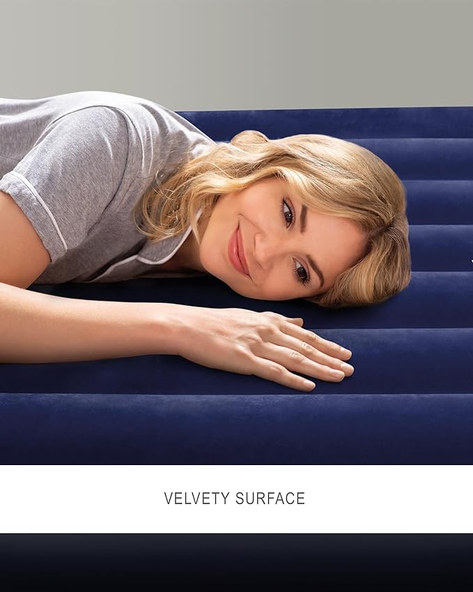 Intex 64759E Dura-Beam Standard Downy Air Mattress: Fiber-Tech – Queen Size – 10in Bed Height – 600lb Weight Capacity – Pump Sold Separately