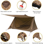 OneTigris Backwoods Bungalow Bushcraft Shelter 2.0, Ultralight Backpacking Tent with with Porch for Camping Hiking Backpacking Motorcycle Kayak Bushcrafters