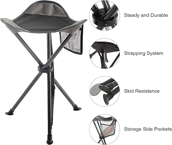 PORTAL Tall Folding Tripod Stool for Outdoor Camping Walking Hunting Hiking Fishing Travel, Support 225 lbs