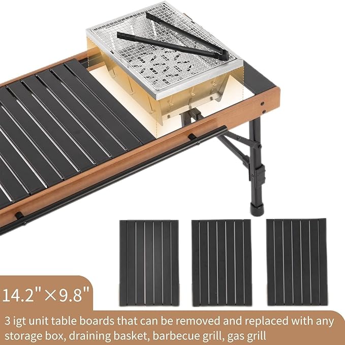 Naturehike IGT Camping Table, Fold up Lightweight, Aluminum Alloy+Wood, 4-6 Person Portable Table with Carry Bag for Outdoor, Folding Square Table, Picnic Backyards BBQ Camp Kitchen