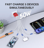 50W USB C Wall Charger, 2Pack 5-Port C Charger Fast Charging Block PD Power Adapter +QC 3.0 Multiport Type C Box Brick Cube USB A Wall Plug for iPhone 16/15/14/13 Pro Max, iPad,Samsung Galaxy(Red)