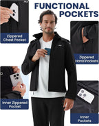 WULFUL Men's Softshell Jacket Waterproof Lightweight Insulated Windbreaker Fleece Lined Rain Shell Jacket for Hiking Travel