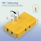 ETwinCoo 3 Way Flat Plug Adapter-2 Prong Swivel Indoor Mini Wall Tap Power Outlet Extender, Rotating Wall Plug (Quick & Space Saving) Perfect for Home, School, Office, Travel, Type A, Yellow (2 Pack)