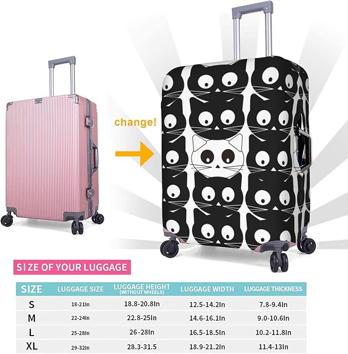 Travel Luggage Cover Suitcase Protector, Black White Cats Washable Elastic Stretch Double-sided Anti-scratch Baggage Cover Protector with Concealed Zipper for Wheeled Suitcase Fits 18-21 Inch Luggage