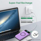 Wireless Portable Charger 30,800mAh 15W Wireless Charging 25W PD QC4.0 Fast Charging Smart LED Display USB-C Power Bank,4 Output& 2 Input External Battery Pack Compatible with iPhone, Samsung -Purple