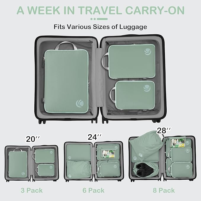 Cipway Compression Packing Cubes, Ultralight Luggage Organizer Bags, Travel Essentials for Carry on Suitcase (3 Piece,Sage Green)