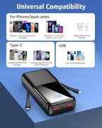 Portable Charger Power Bank - 40000mAh Fast Charging Powerbank Battery Pack with Built in USB-C(22.5W) and iOS(20W) Output Cable，Deep Black