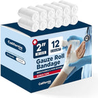 California Basics 12-Pack Gauze Bandage Roll with Tape, 2 Inches x 4 Yards - Soft, Stretchable & Breathable Wrap for Wound Care, First Aid & Medical Supplies - White