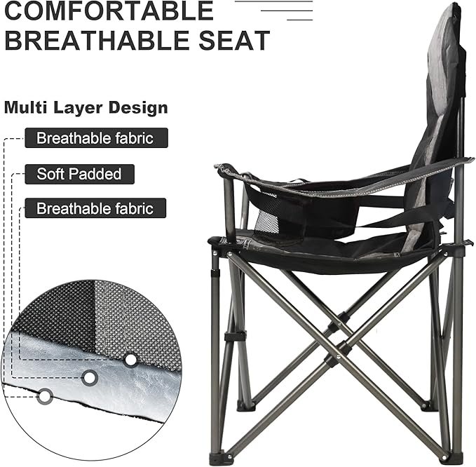 Folding Camping Chair:Oversized Portable Lawn Chairs for Adults,Outdoor Heavy Duty Padded Seats,Support 350 LBS,for Camp,Travel & Picnic