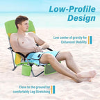 Homcosan Portable Low Folding Beach Chair - Lightweight Camping Chair for Adults with Cup Holder & Storage Pocket, Carry Bag Included (Green & Yellow)