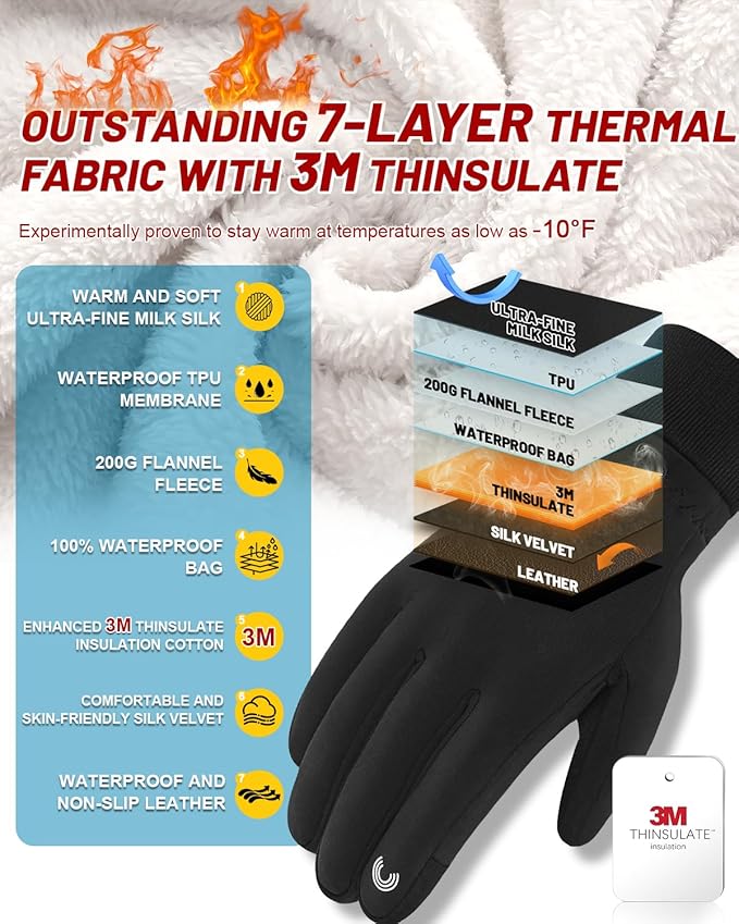 RIGWARL Gloves for Cool&Cold Weather Waterproof, Winter Gloves for Men Women Touch Screen