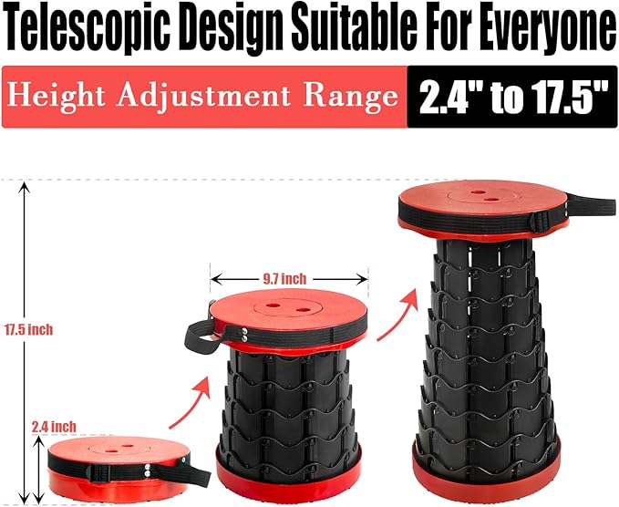 2PCS Upgraded Collapsible Stool Thickened Set, Portable Stool Folding Stools, Foldable Chair for Camping Fishing Hiking BBQ and Outdoor Activities - Max 400lbs（Red）
