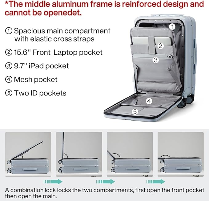 Hanke 20 Inch Carry On Luggage Hard Shell Suitcases with Wheels Luggage Suitcase Travel Luggage for Women Men Rolling Luggage Bags for Business Trip Weekender-Grey