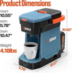 SENIX Coffee Maker Single Serve, Portable, 2-in-1 20V 5.0 Ah Battery, Charger & Power Cord, Compatible with K-Cups, Ground, Pods, 8oz Brew Size - for Travel, Camping, To-Go, Job Site, Home (CMX2-M4)