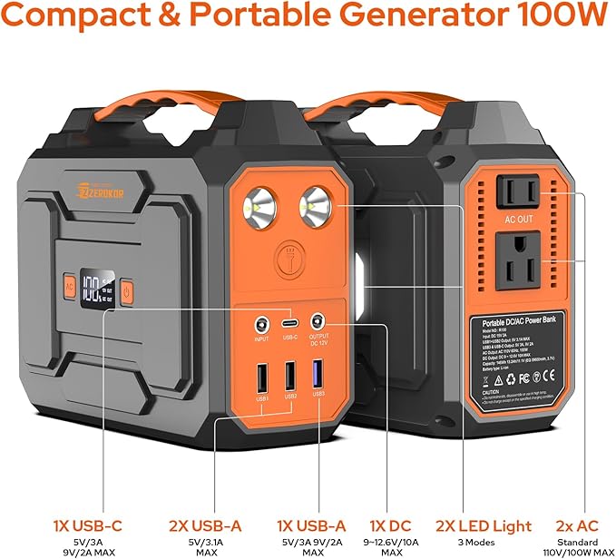 ZeroKor Portable Power Station, 100W 110V Power Pack with AC Outlet, Portable Solar Generator 146Wh External Battery with DC USB C QC3.0 for Smart Devices Camping Home RV VanLife(without Solar Panel)