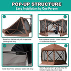 Pop Up Screen Tent, 12'x12' Windproof & UV Protection Sun Shelter, Portable Instant Setup, 6-Sided Screen Tent for Picnic, Camping, Backyard, Outdoor (Brown)