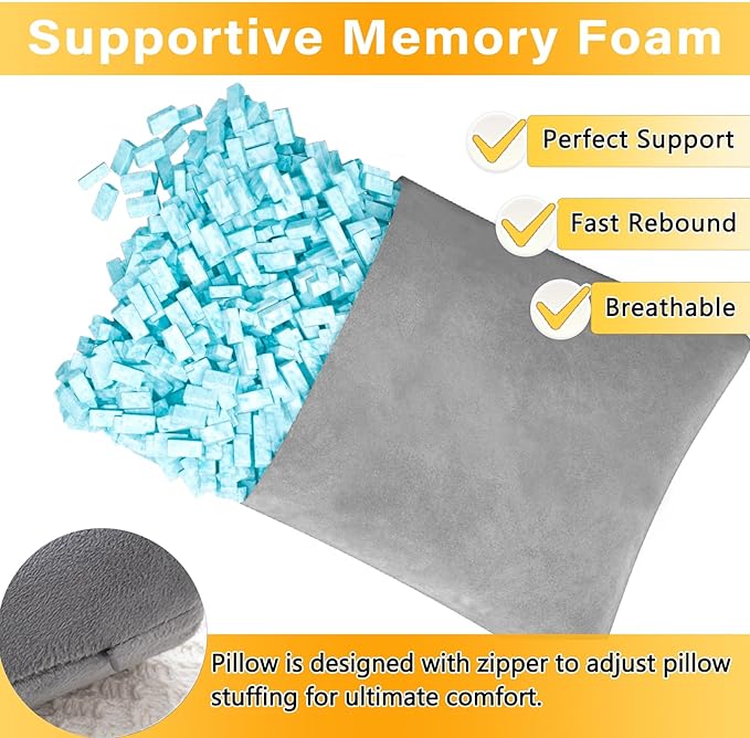 2 Pack Small Pillow, Memory Foam Mini Pillow 11 X 7 Inches for Travel, Sleeping, Nap and Neck, Knee, Lumbar Support, Tiny Cushion for Pet, Dogs (Grey)