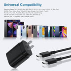 Type C Charger, 2Pack 25W PD USBC Wall Charger Super Fast Charging Block& 10ft Android Phone Cable Cord for Samsung Galaxy S25 S24 S23 S22 S21 S20 (Plus Ultra)/Note 20 10 9 8/ S10 S9 S8 Black