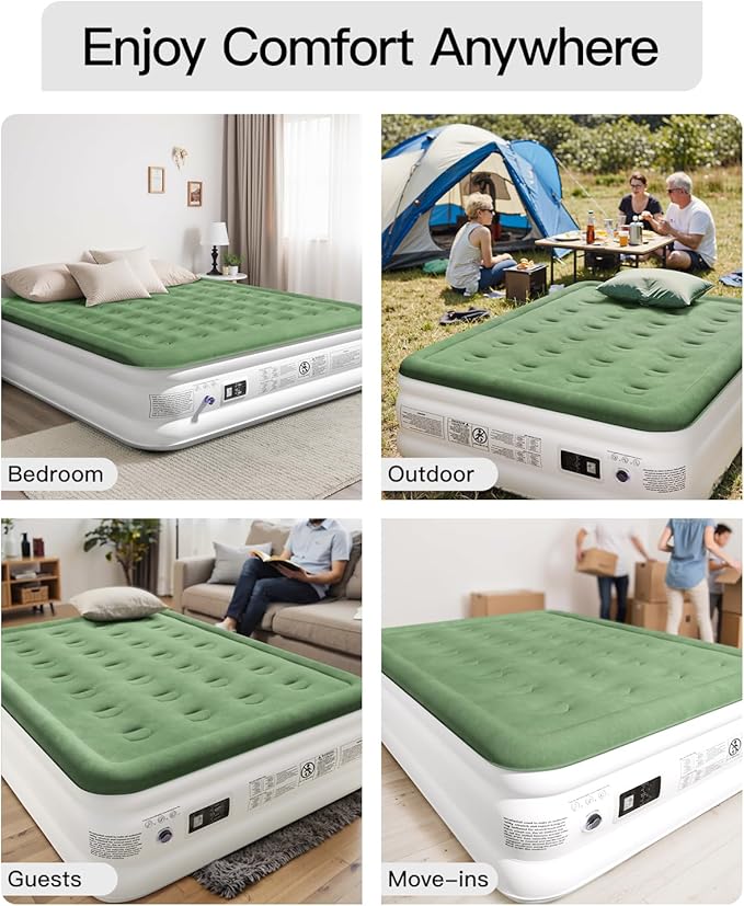 King Size Air Mattress with Built in Pump, 18" Raised Comfort Air Bed, Upgraded Flocked Top Blow up Mattress with Carrying Bag, Inflatable Mattress for Guests & Home, AirBed, 750 lbs Max