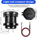 12V Flush Mount Car Charger, Aluminum Metal Body with LED Voltmeter and Switch, Dual QC3.0 USB Port for Marine, RV, Motorcycle & Panel Mounting (Blue)