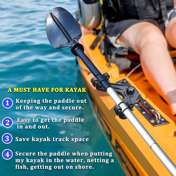 DoubleHeader Kayak Track Paddle Holder, Save Kayak Track Space, Kayak Paddle Clip, Kayak Track Mount Accessories, Kayak Oar/Fishing Net/Gaff Holder for Fishing, Kayak Fishing Accessories