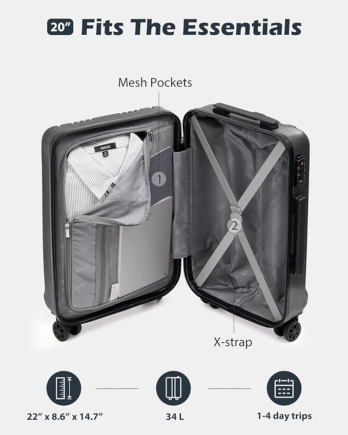 Coolife Luggage PC+ABS Hardshell Suitcase with TSA Lock, Spinner Carry On Lightweight (silver, S(20in_carry on))
