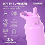 40 Oz Water Bottle with Strap Stainless Steel Sports Water Bottle with 3 Lids (Straw, Chug and Flip Lid) Insulated Leak Proof Metal Jug for Men & Women - Lavender