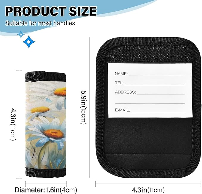 Qilmy Art Oil Painting Daisies Luggage Handle Wrap 4Pack Luggage Identifiers Tag Comfort Handle Grips Cover for Stroller Suitcase Bag Airplane Travel Accessories1878