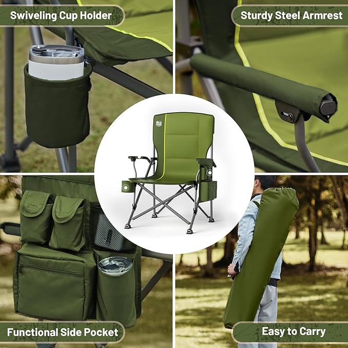 TIMBER RIDGE Oversized Folding Camping Chair High Back Heavy Duty for Adults Support up to 500lbs with Cup Holder, Side Pocket Cooler Bag
