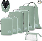Cipway Compression Packing Cubes, Lightweight Travel Luggage Organizers with Shoe, Toiletry & Laundry Bags, Travel Essentials for Carry-on Suitcase (8 Piece, Sage Green)