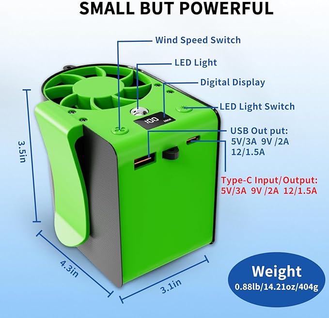 Portable Waist Fan Brushless Rechargeable 15000mAh, 7 Speeds 15000RPM Strong Airflow Clip On Belt Fans, Wearable Neck Fan for Outdoor, Jobsite, Travelling, Warehouse - Max 32H Runtime